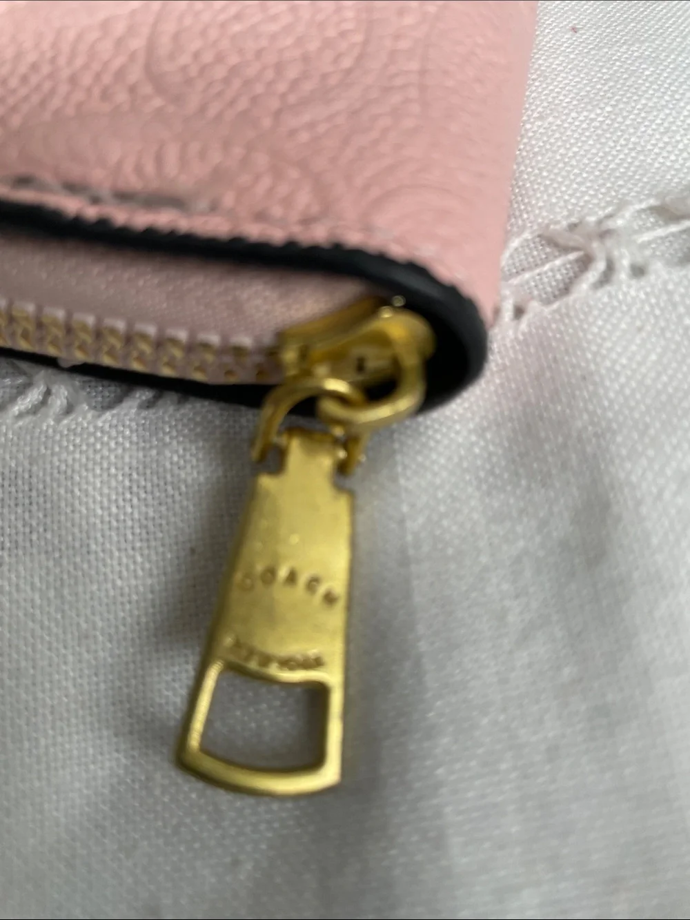 COACH Pink Embossed Signature Zip Around Wallet with Gold Logo EUC